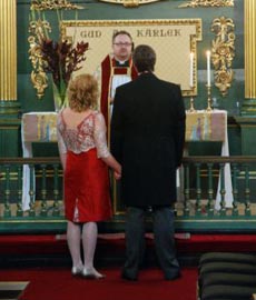 bespoke vintage red and white wedding dress