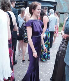 elegant, slinky purple wedding / evening dress